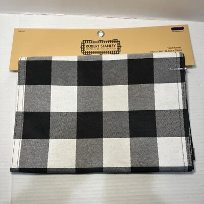 ROBERT STANLEY Black and White Buffalo Check 72”x 13”Table Runner Farmhouse NEW! - Image 1 of 4