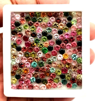 Natural Multi Tourmaline Round Cut Loose Gemstone Lot 40 Pcs 4 MM 10 CT - Image 1 of 4