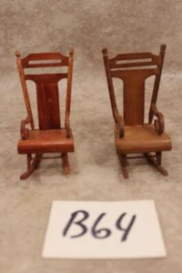 B64 VINTAGE WOOD MINIATURE DOLLHOUSE FURNITURE 2 ROCKING CHAIRS 1 HAS DAMAGE - Picture 1 of 1