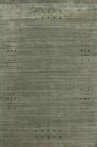 Unique Vibrant Living Room Rug Green Handmade Gabbeh 7x10 ft - Picture 1 of 14