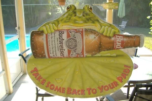 Rare Budweiser Beer Frogs Vinyl Static Cling 14 3/4" x 18" Window Sticker Sign - Picture 1 of 3