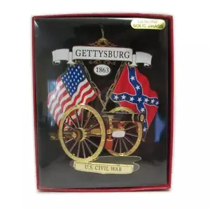 Gettysburg Cannon Crossed Flag Brass Ornament - Picture 1 of 1