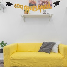  Golden Graduation Hat Bunting Graduation Party Favors Banner CONGRATS GRAD