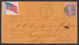 1863 Civil War Patriotic Cover STARS & STRIPES Label 3c Brown CAMPAIGN ILL CDS - Picture 1 of 2