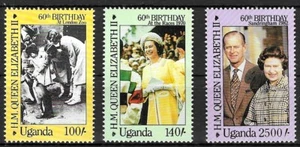Stamps Uganda 1986 Queen's 60th Birthday set of 3 MNH SG526-528 - Picture 1 of 2
