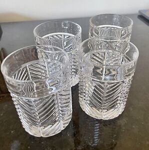 4 RALPH LAUREN HERRINGBONE Double Old Fashioned Crystal Glasses