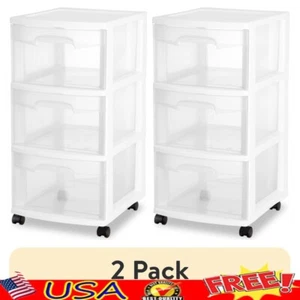 2 Pack 3 Drawer Storage Cart Clear Organizer Mobile Multi Purpose Home Use White - Picture 1 of 7