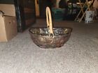 Vintage Carnival Glass Indiana Glass Fruit Bowl with Rattan Wicker Handle Oval