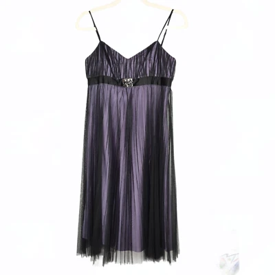 ADRIANNA PAPELL BOUTIQUE 4 Sleeveless Tulle Evening Dress Black Purple $158 NEW - Image 1 of 4
