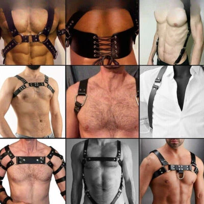 Sexy homme cuir PU poitrine corps harnais sangles gay clubwear costume ceintures punk - Photo 1/4