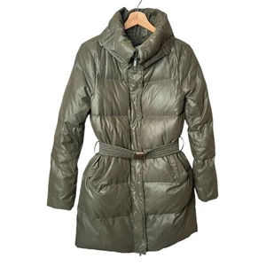 BCBGMaxazria Olive Green Belted High Neck Duck Down Puffer Jacket Women's Size 7 - Picture 1 of 5