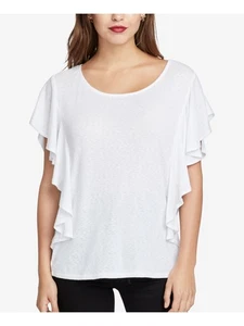 RACHEL ROY Womens White Ruffled Short Sleeve Scoop Neck Top XXL - Picture 1 of 6