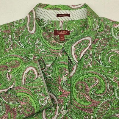 Talbots Green and Pink Paisley Button Down Shirt Wrinkle-free - Image 1 of 4