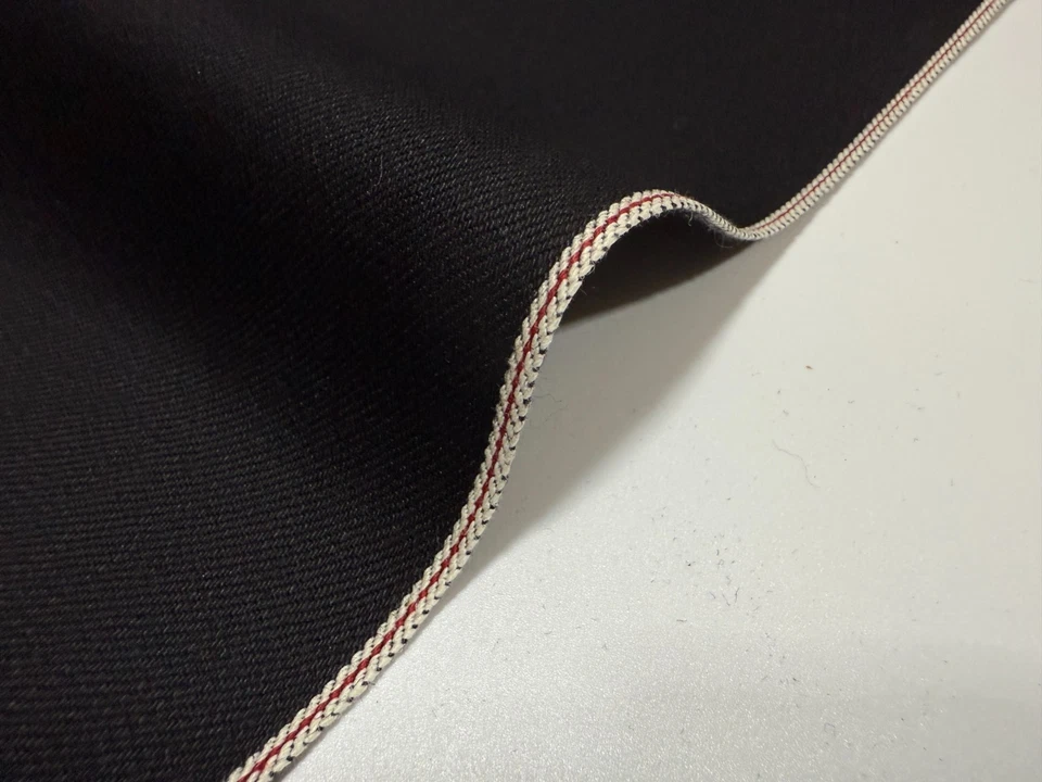 11 oz double-sided black denim fabric with selvage by the yard, Japanese cotto - Image 1 of 4