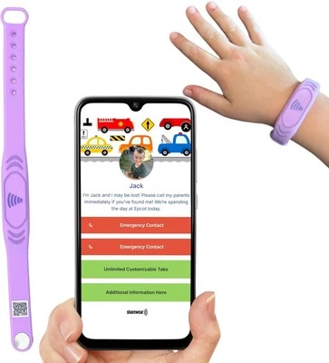 Sharewear Smart Bands for Kids if Lost, Child Safety ID Wristband, NFC Bracelet - Image 1 of 4