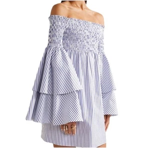 Caroline Constas Appolonia Bell Sleeve Mini Dress Size L Off the Shoulder $495 - Picture 1 of 7