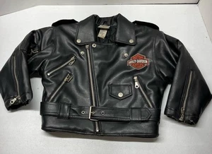Harley-Davidson Unisex Black Kids Faux Leather Biker Jacket - Size 5 Insulated - Picture 1 of 14