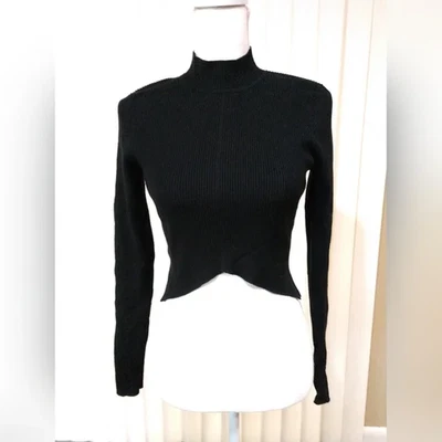 Forever 21 Negro CROP Top Suéter Cuello Simulado Manga Larga Bodycon Junior's Grande Foto 1 de 4