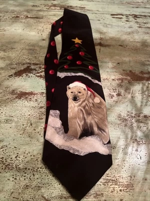 男式结构领带黑色红色绿色圣诞节带北极熊 — 第 1/4 张图片