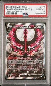 2021 POKEMON SWORD & SHIELD CHILLING REIGN FULL ART/GALARIAN MOLTRES V PSA 10 - Picture 1 of 2