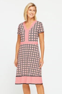 Liz Claiborne Women's Dress SizeS Floral Geometric Short Sleeve Pullover Stretch - Image 1 of 4