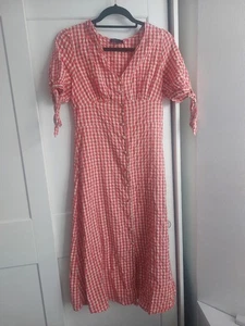 Nobodys Child Red Gingham Midi Dress Size 10 Petite with Buttons and Tie Sleeves - Picture 1 of 4