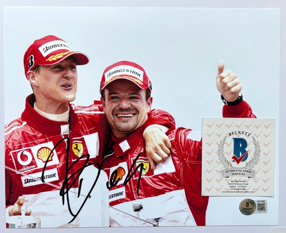 RUBENS BARRICHELLO SIGNED 8X10 PHOTO F1 FORMULA ONE RACING SCHUMACHER TEAM BAS - Image 1 of 2