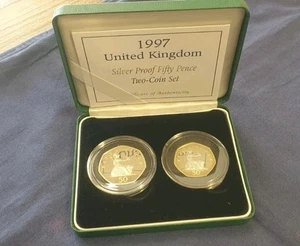 1997 Royal Mint Silver Proof 50p Two Coin Set - Picture 1 of 7