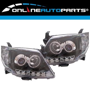 Pair Headlights for Toyota Hilux 2005~11 LED Black Projector Angel Eye DRL Halo - Picture 1 of 8