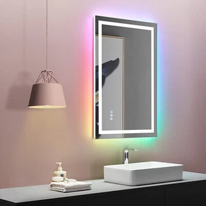 Vanity Trident Rainbow LED Mirror with Touch ON/OFF Dimmer & Fog Free Function - Picture 1 of 7