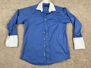 Vintage Donald J Trump Button Up Shirt Mens 15 1/2 Signature Collection Blue - Picture 1 of 11