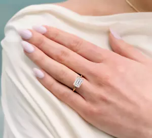 1.50 Ct IGI Lab Grown Emerald Cut Diamond Engagement Ring 18k Yellow Gold - Picture 1 of 11