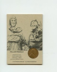 #LE.052 EDMUND HILLARY & NORGAY 1953 Wheat Penny Insert Trade Card RARE