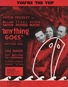 Ethel Merman "ANYTHING GOES" Cole Porter / William Gaxton 1934 Sheet Music - Picture 1 of 4