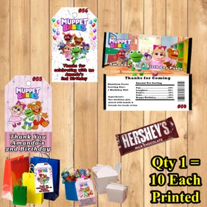 Muppet Babies Birthday 10 ea Candy Bar Wrapper or 10 ea Favor Tag Personalize - Picture 1 of 4
