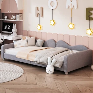 Tagesbett Polsterbett 90x200 cm Kinderbett Schlafsofa Gästebett Bettgestell Rosa - Bild 1 von 9
