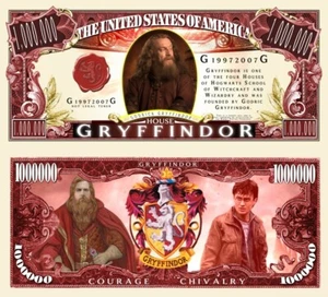 GRYFFONDOR HARRY POTTER BILLET MILLION $ US Collector Maison Poudlard Gryffindor - Photo 1/1