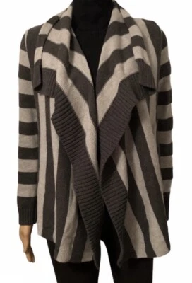 Cárdigan Suéter Chaps Denim Gris Rayas Frente Abierto Mangas Largas Talla Mediana Foto 1 de 4