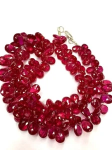 Collana in argento sterling 925 corindone rubino gemme pere sfaccettate perli... - Foto 1 di 4