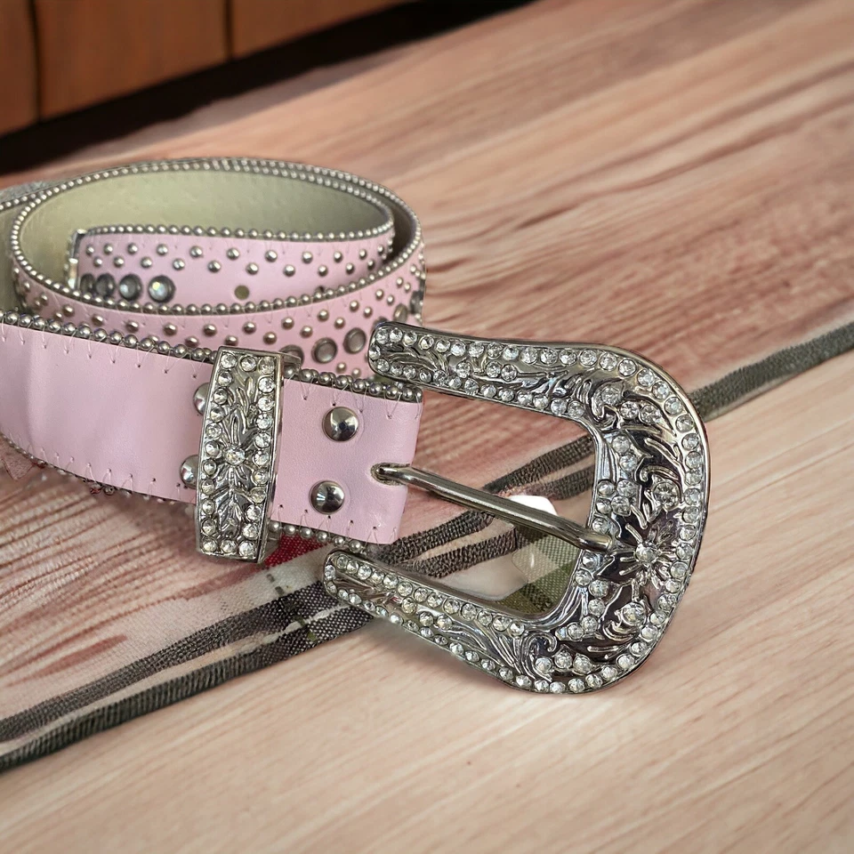 Pink Cowgirl Studded Rhinestone Embellished Belt Western Buckle 32-34 Waist - Image 1 of 4