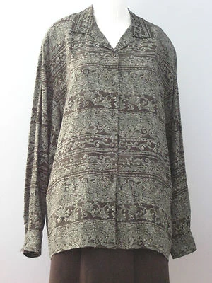 RENA ROWAN for SAVILLE Size 12 Gray Purple Long Sleeve Blouse - Image 1 of 4