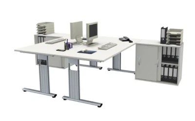 Doppelarbeitsplatz Weiß mit Schränken Doppelschreibtisch 2er Schreibtisch Büro - Bild 1 von 2