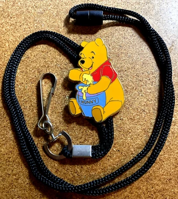 DISNEY RARE CAST MEMBER WINNIE THE POOH EATING FROM HUNNY POT ID LANYARD / BOLO - Image 1 of 3