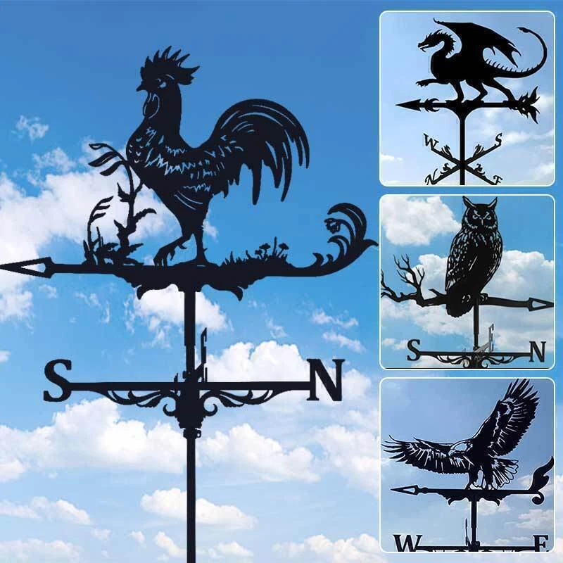 Wetterfahne Aus Stahl – Motiv Hahn, 57x62,5 Cm, Schwarz, Kugelgelagert & Witterungsbeständig