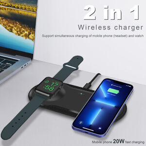 2in1 20W Fast Wireless Charger Charging Pad Dock For Apple Watch iPhone 14 13 12