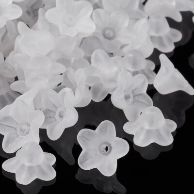 Tapas de cuentas de flores de lirio lucita acrílico esmerilado transparente blanco de 10x5 mm 100 un. Foto 1 de 4