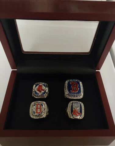 Boston Red Sox - World Series 4 Ring Set With Wooden Display Box.. Ortiz Pearce Cover