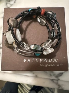 SILPADA  Multi stone, SS 925, Crystal Seed Bead Boho Wrap Bracelet B2144 - Picture 1 of 8