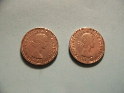GREAT BRITAIN ONE SHILLING  1956, 1960   LOT OF TWO  CIRCULATED COINS [FREE H&S] - Image 1 of 2