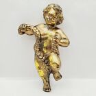 Golden Resin Angel Cheru Sculpture Figurine Distressed 9" Tall Hollow Seams